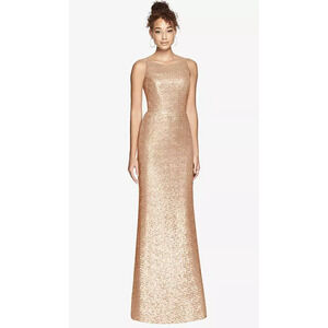 NEW! Dessy Collection Women's 16 Elle Sequin Bateau Rose Gold Gown Dress I21-4